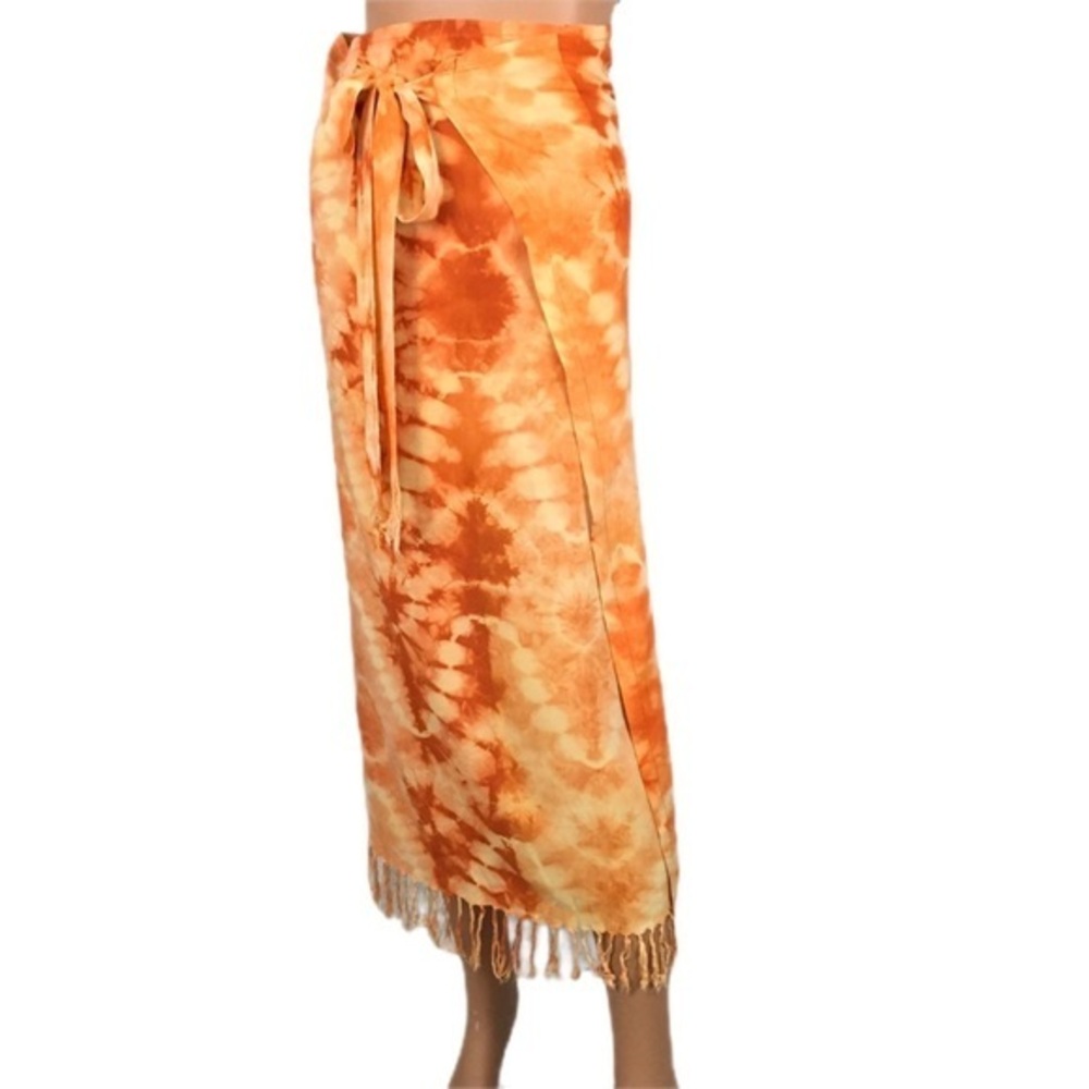 Vintage Tie Dye Orange Wrap Skirt Fringe Woman’s S M Adjustable